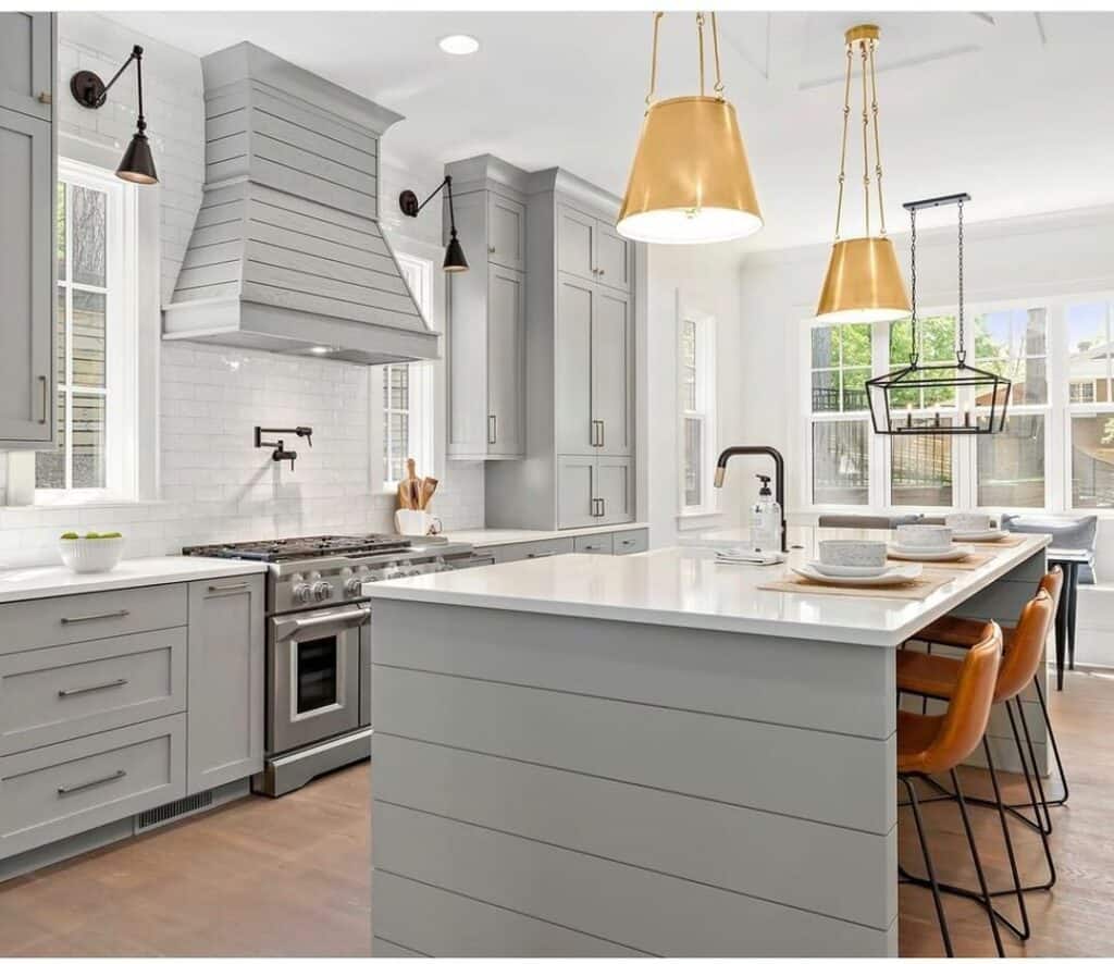 Grey Kitchen Cabinets with White Countertops
