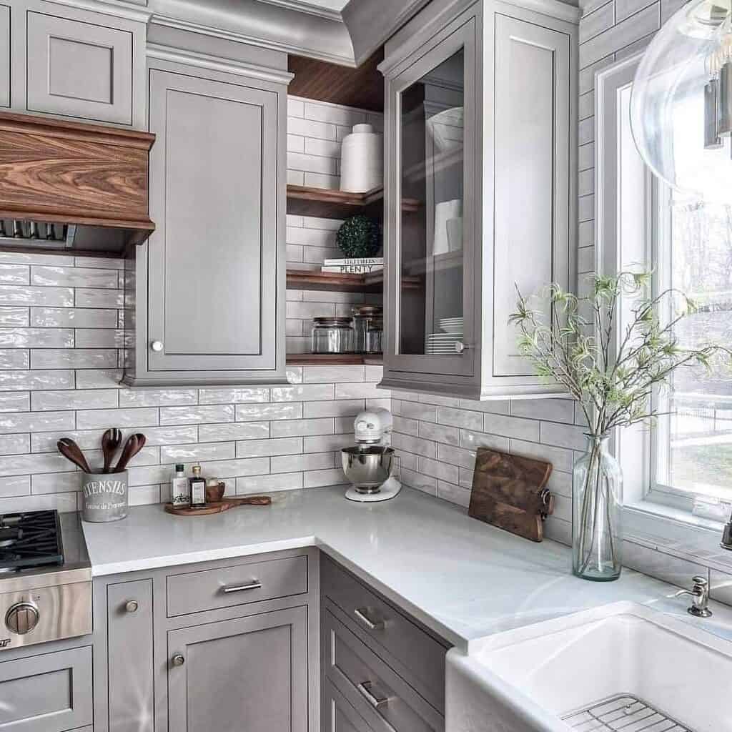 Grey Kitchen Cabinets with White Countertops