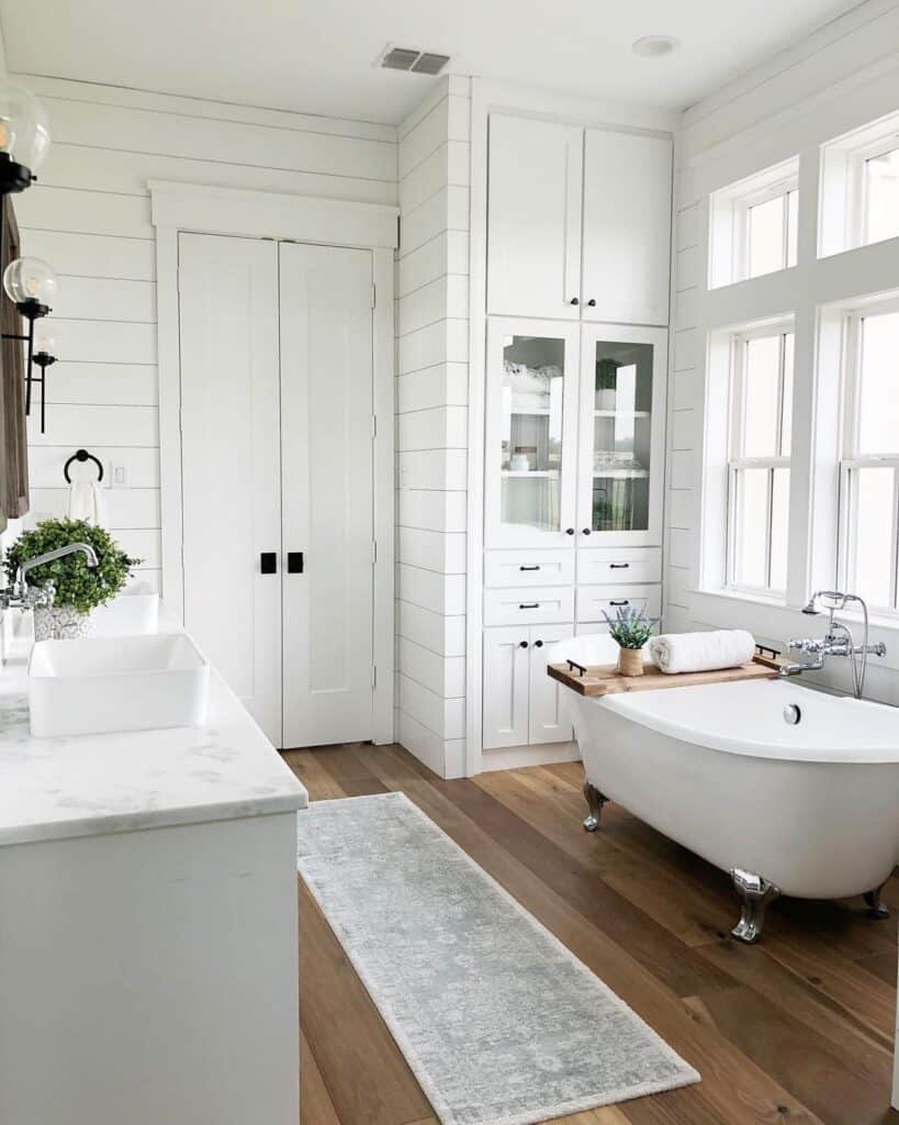 White Bathroom Ideas with Wood Accents