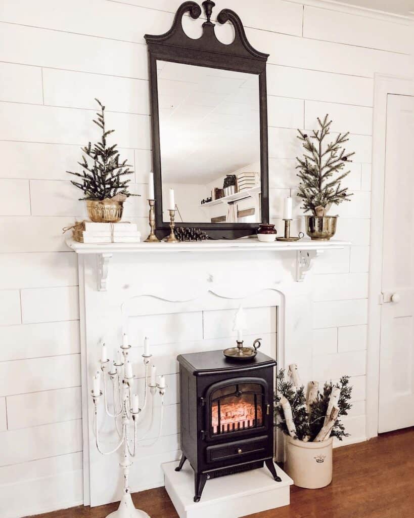 Round Mirror Over Fireplace