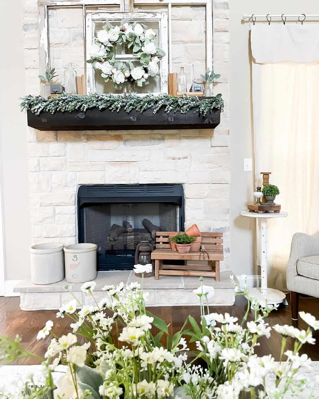Love the basket with blanket in front of the fireplace--Great textures