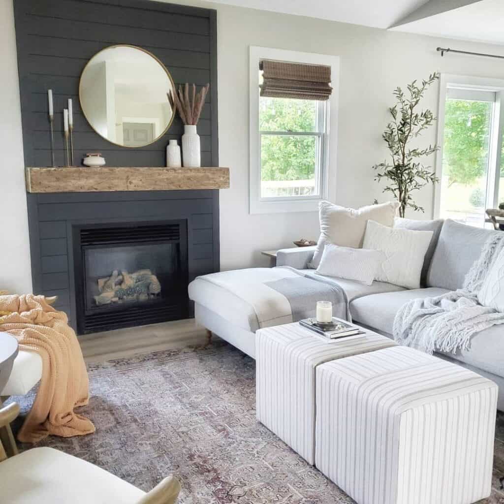 Round Mirror Over Fireplace