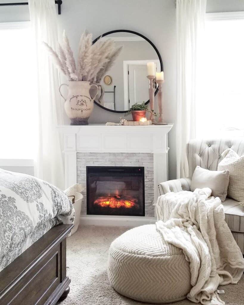 Round Mirror Over Fireplace