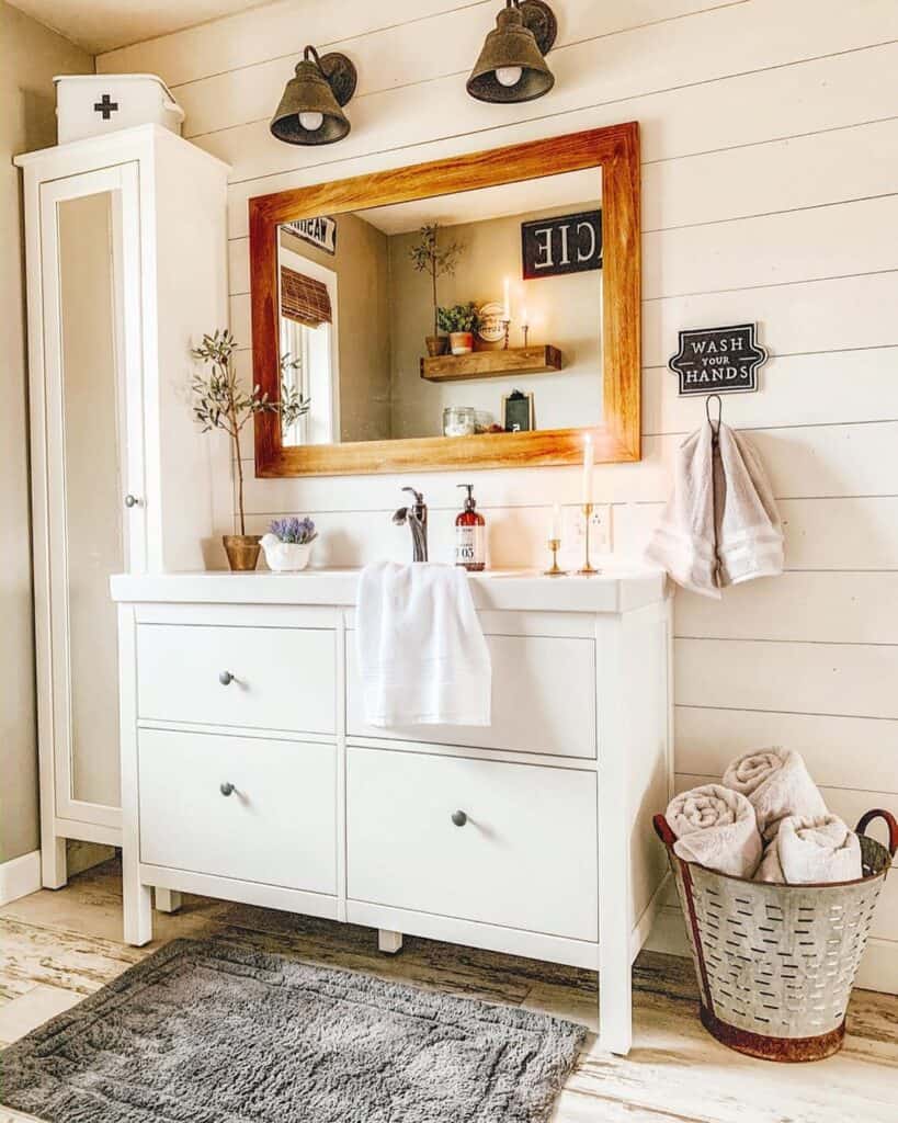 White Bathroom Ideas with Wood Accents