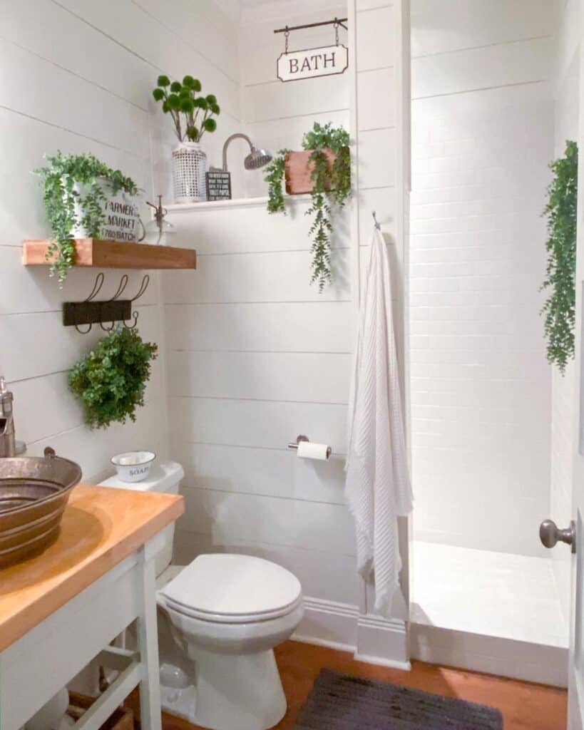 White Bathroom Ideas with Wood Accents