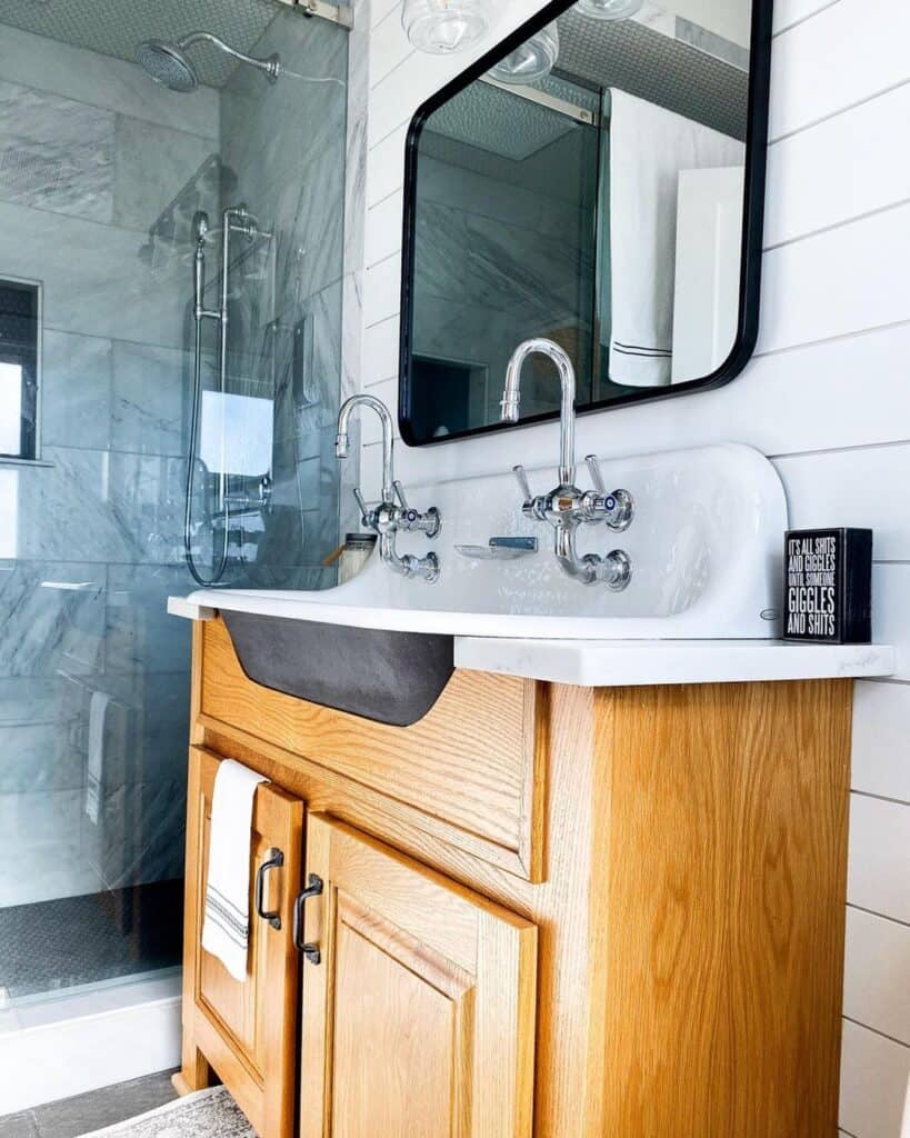 White Bathroom with Black Accents