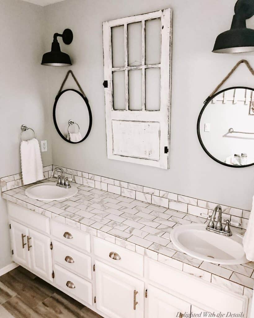 White Bathroom with Black Accents