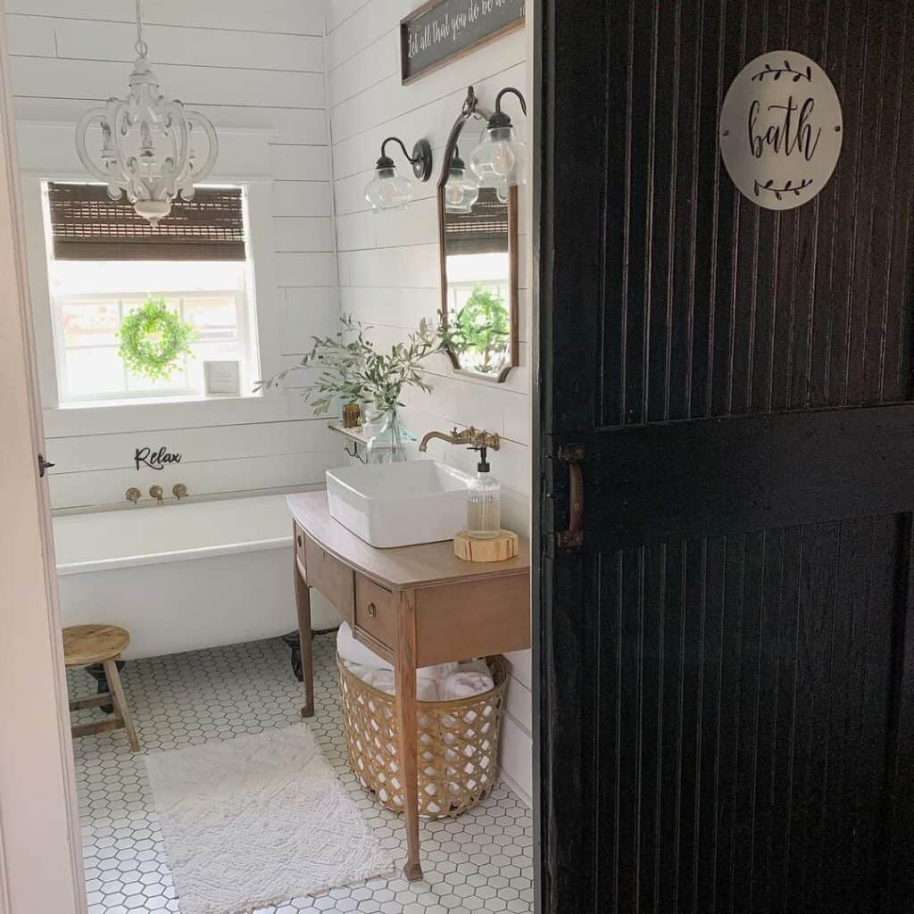 White Bathroom with Black Accents