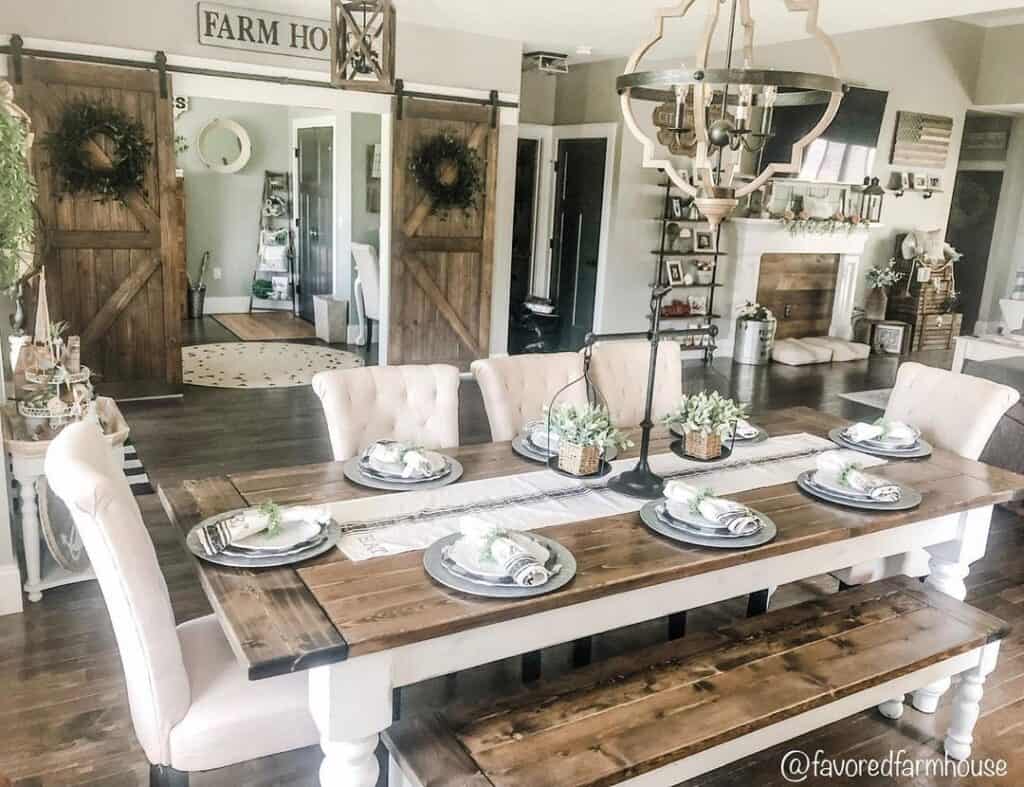 Farmhouse Dining Table and Chairs with a Bench