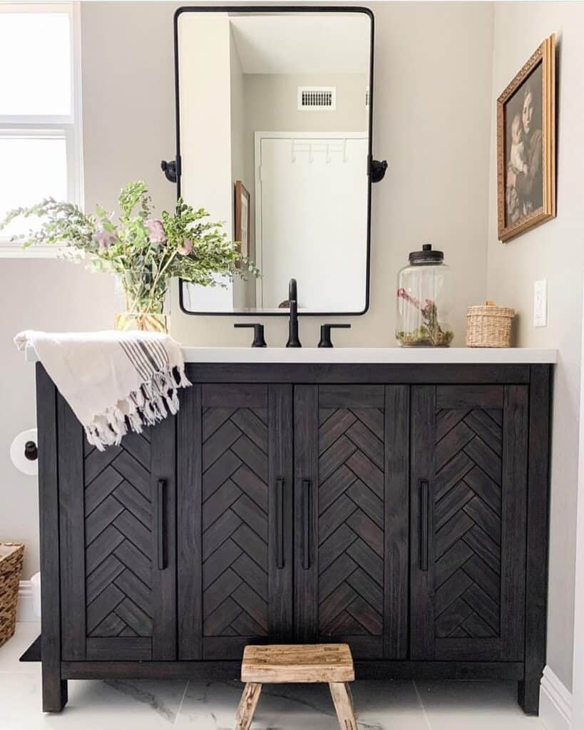 White Bathroom with Black Accents