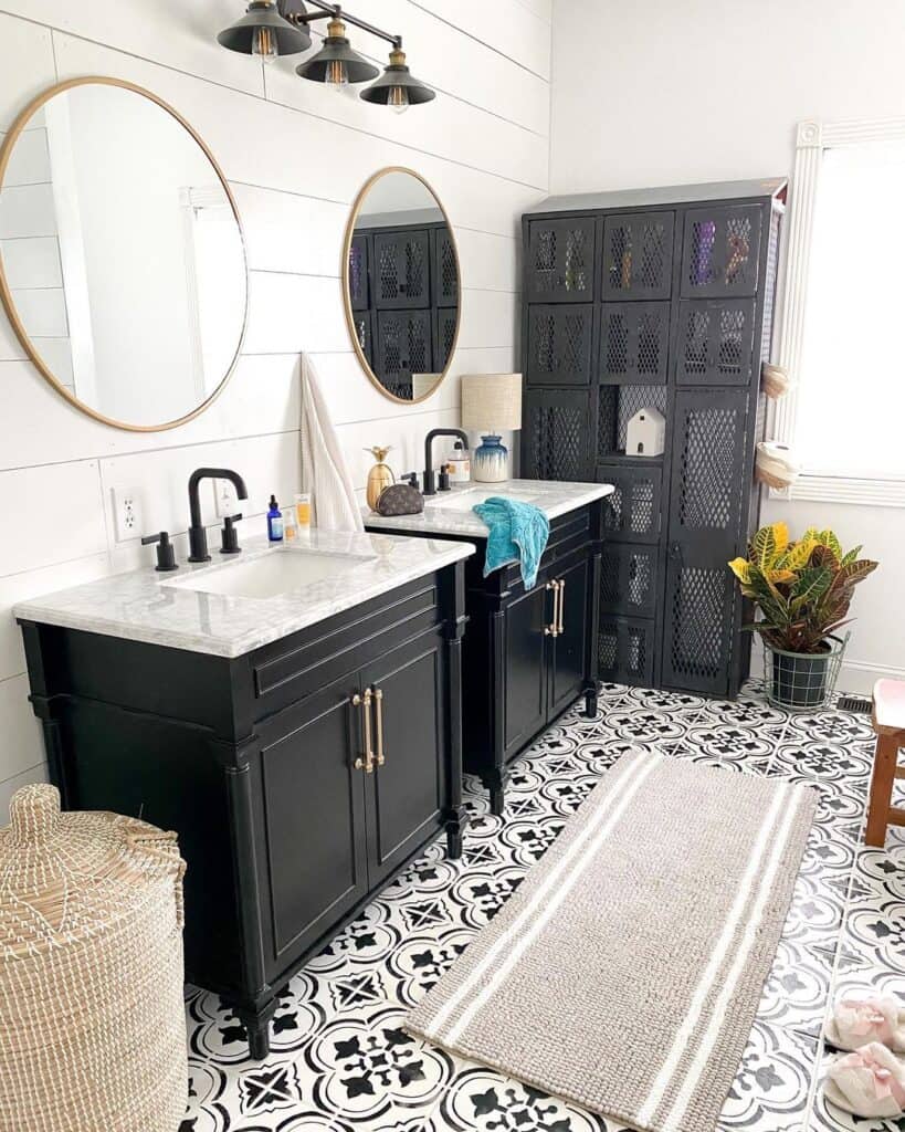White Bathroom with Black Accents