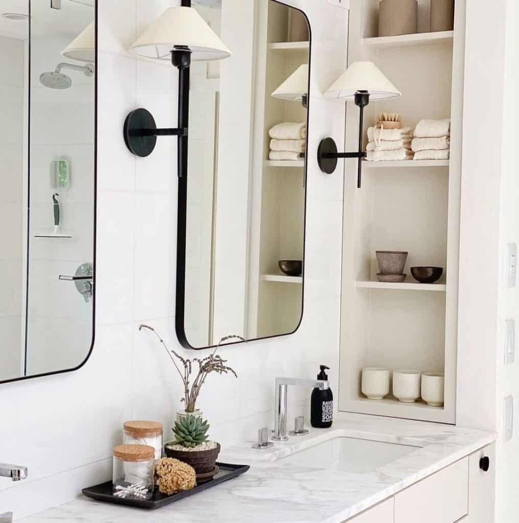 White Bathroom with Black Accents