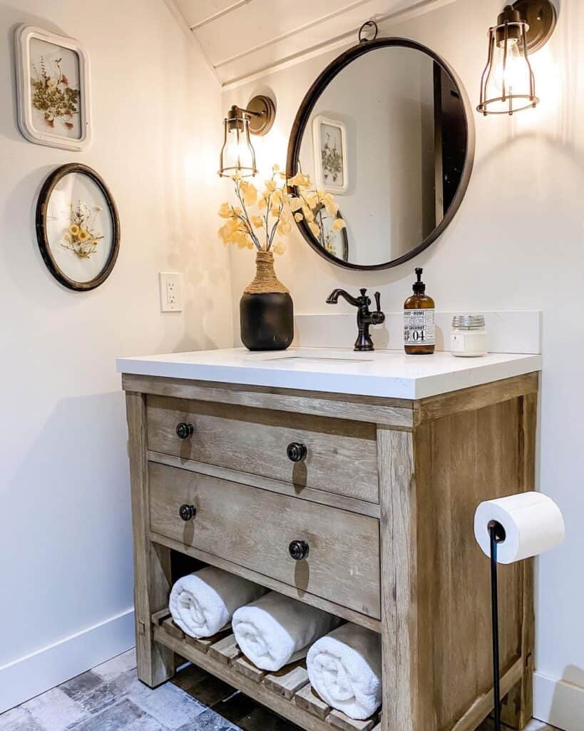 White Bathroom with Black Accents