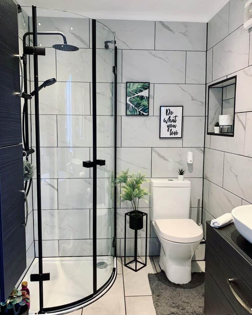 White Bathroom with Black Accents