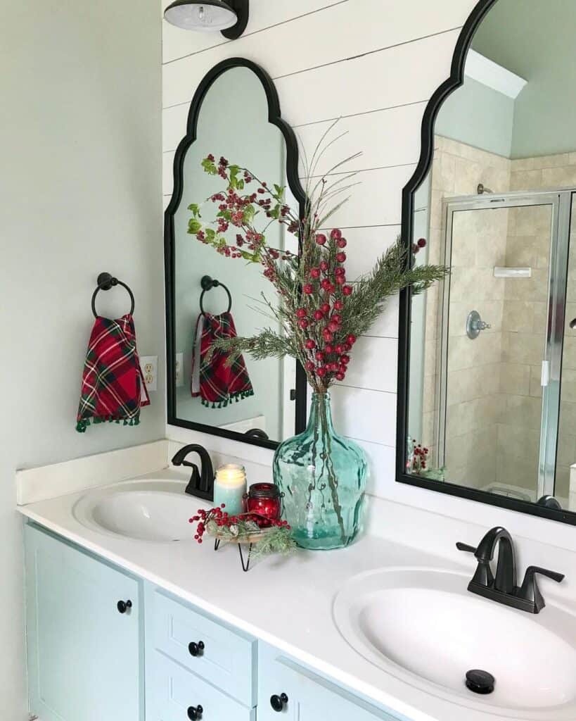 White Bathroom with Black Accents