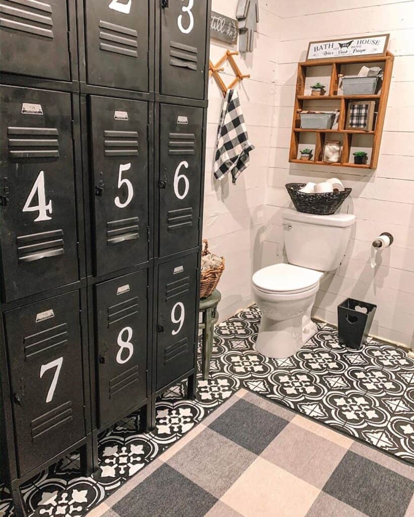 White Bathroom with Black Accents