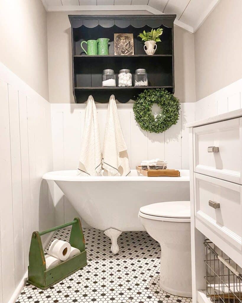 White Bathroom with Black Accents