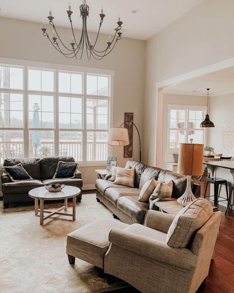 Agreeable Gray Living Room with Brown Couches