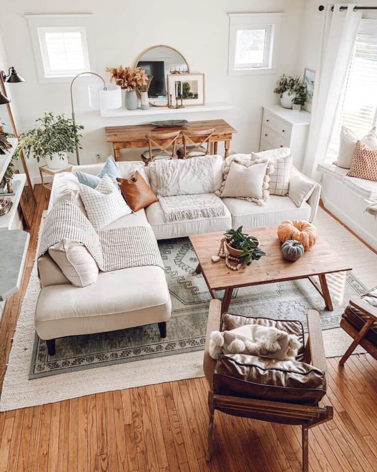 Living Room with White Sectional Couch
