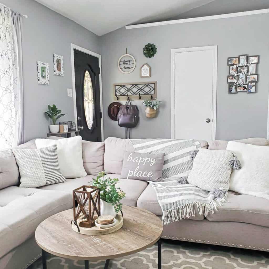 Gray Sectional Sofa with Stud Detailing