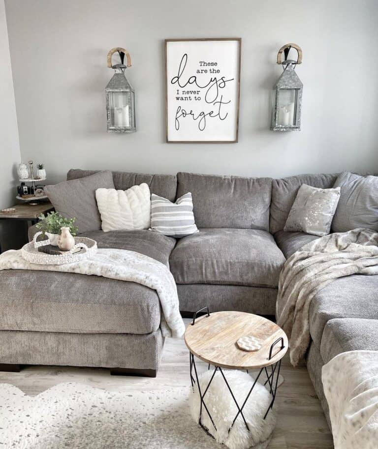 Gray Sectional Sofa with Throw Blankets