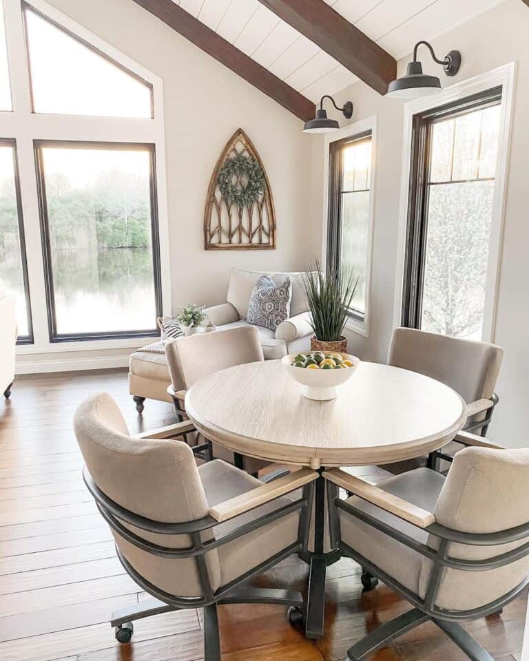 Agreeable Gray Room with Round Dining Table