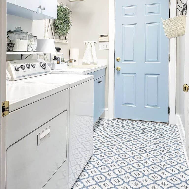 White Sink for a Dreamy Blue Laundry Room