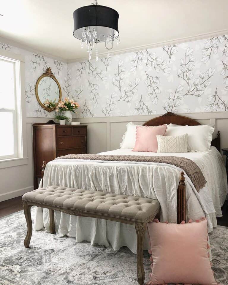 Floral Wallpaper and Beige Board and Batten