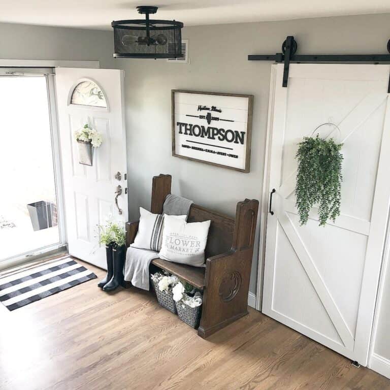 Antique Bench Entryway with Sliding Barn Door