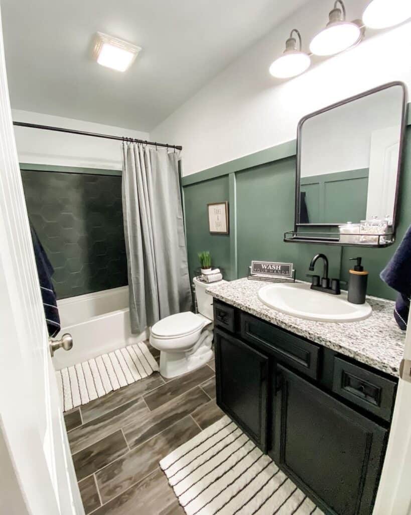 Bathroom with Dark Green Hexagon Tile Shower