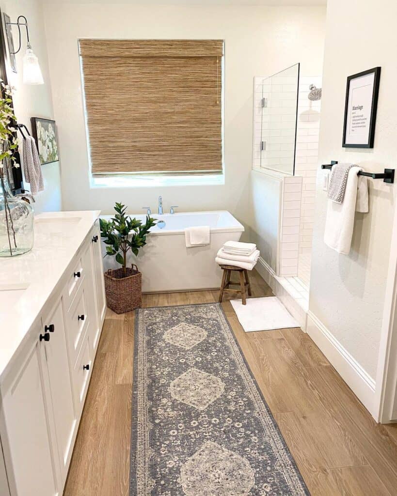 Bathroom with White Rectangular Freestanding Tub