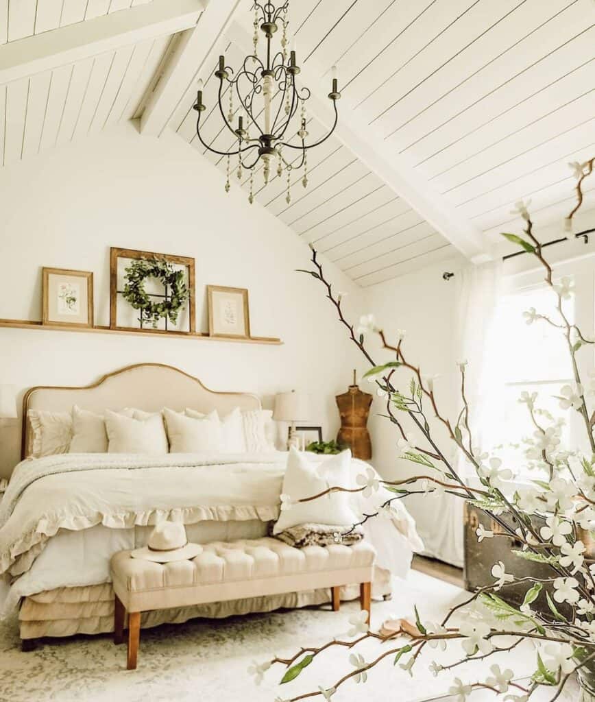 Bedroom with White Shiplap Ceiling