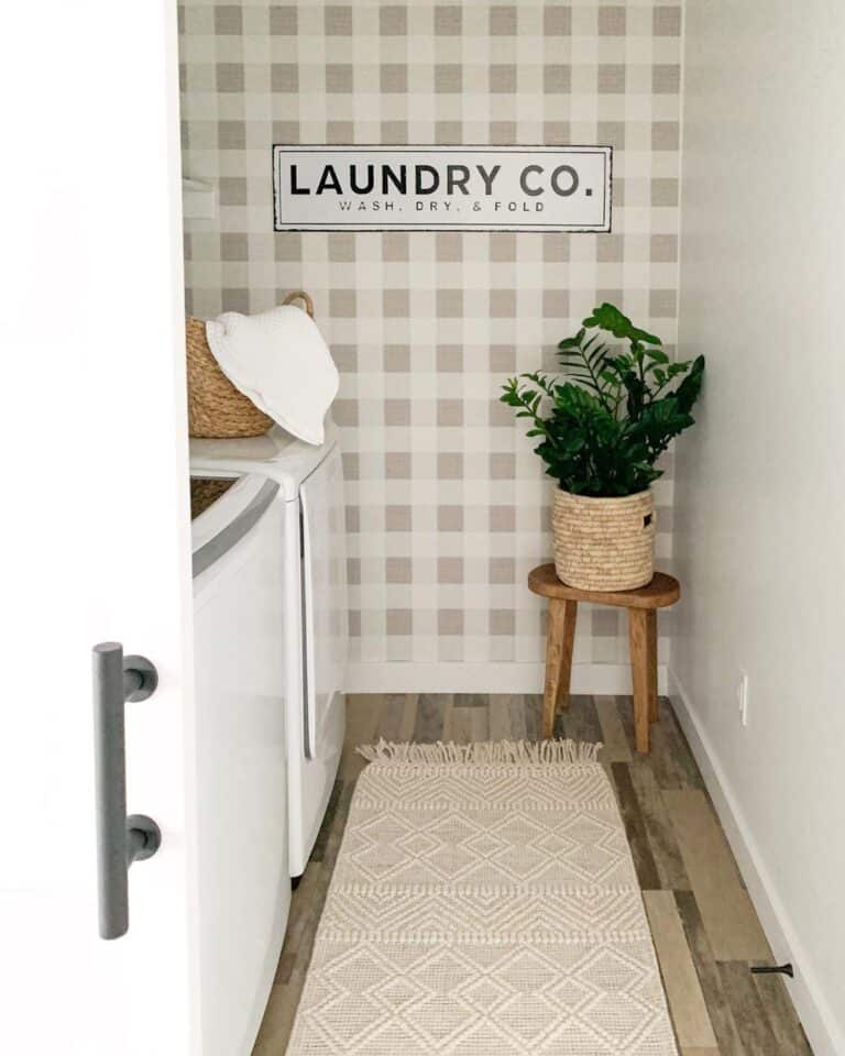 Beige Gingham Laundry Room Wallpaper