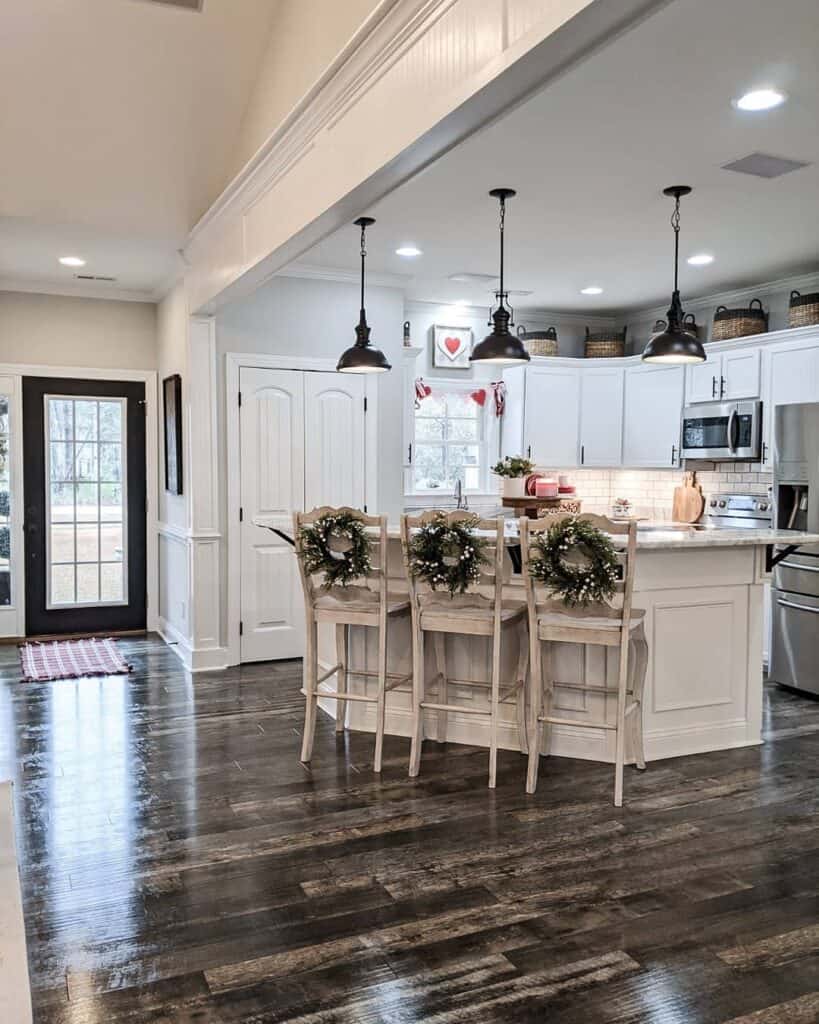 Beige Kitchen Island with Black Brackets