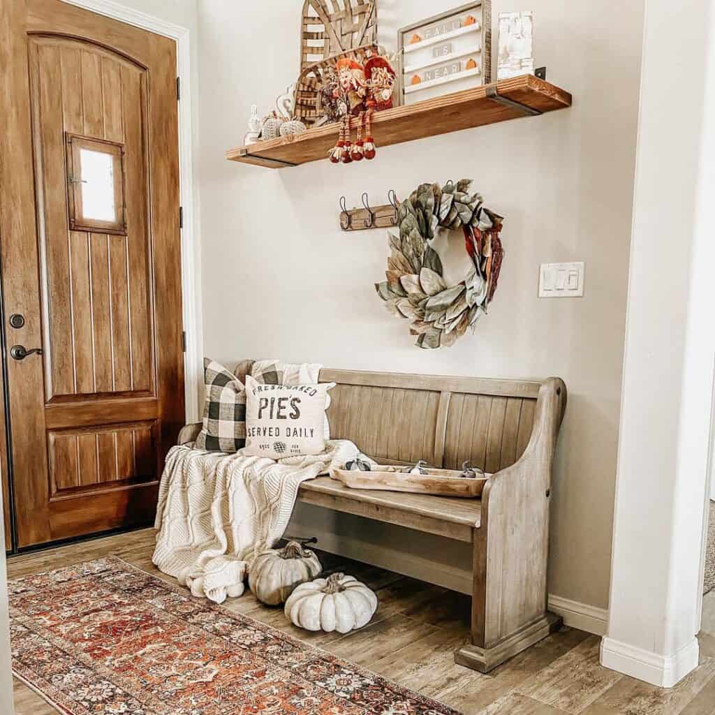 Beige Painted Wood Entryway Bench