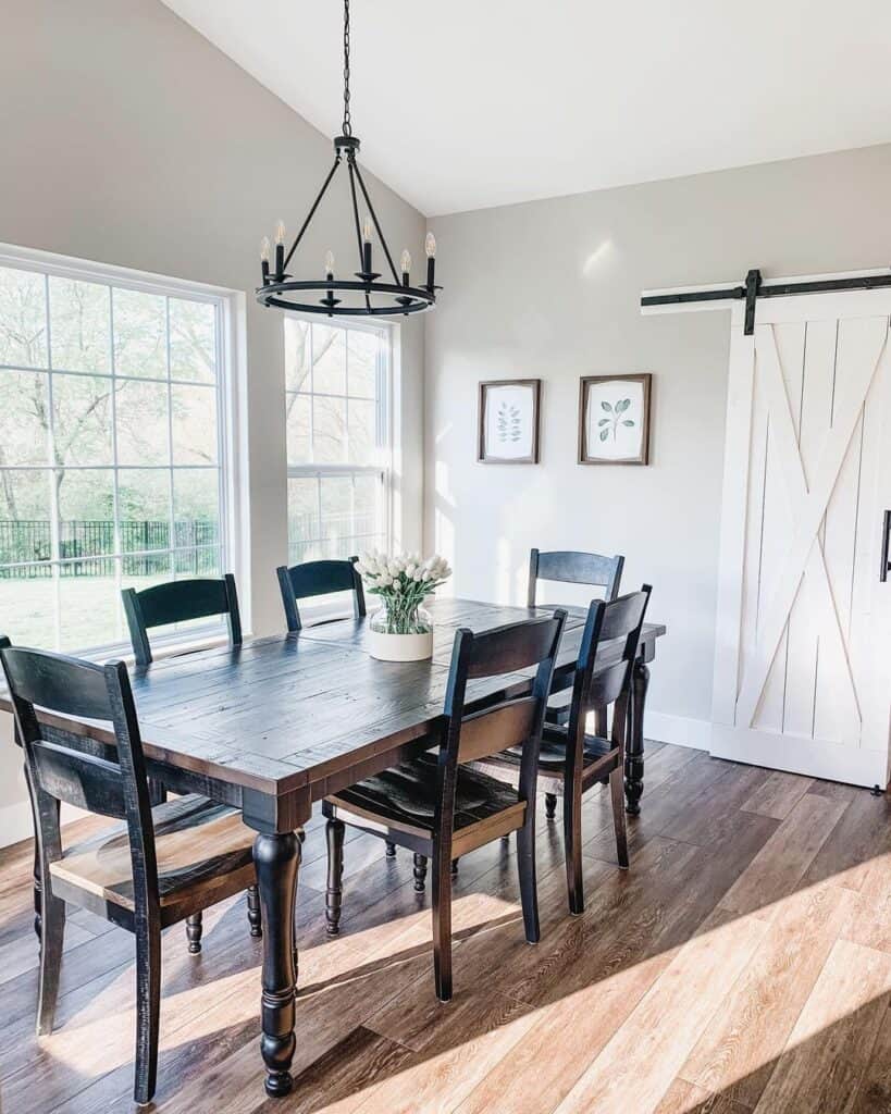 Dining Room with White Sliding Barn Door