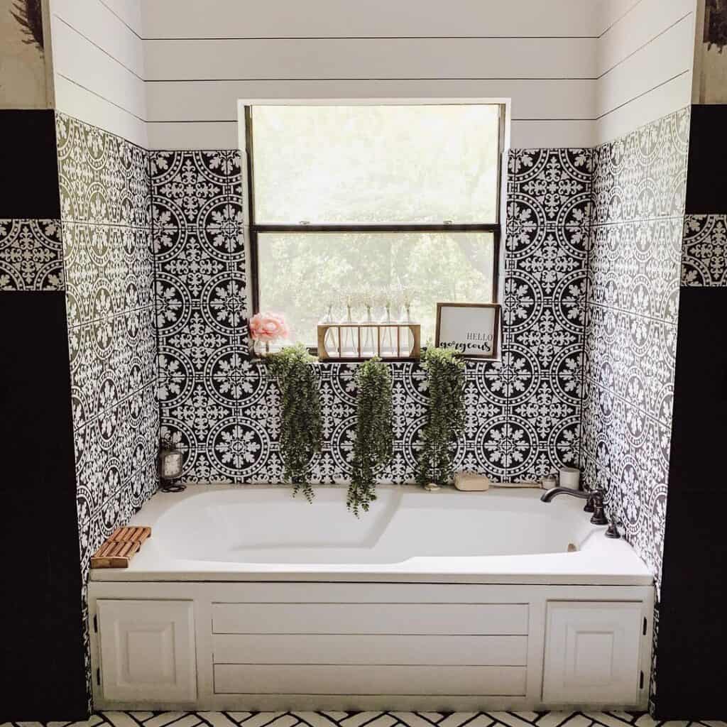 Black and White Bathroom Accent Wall