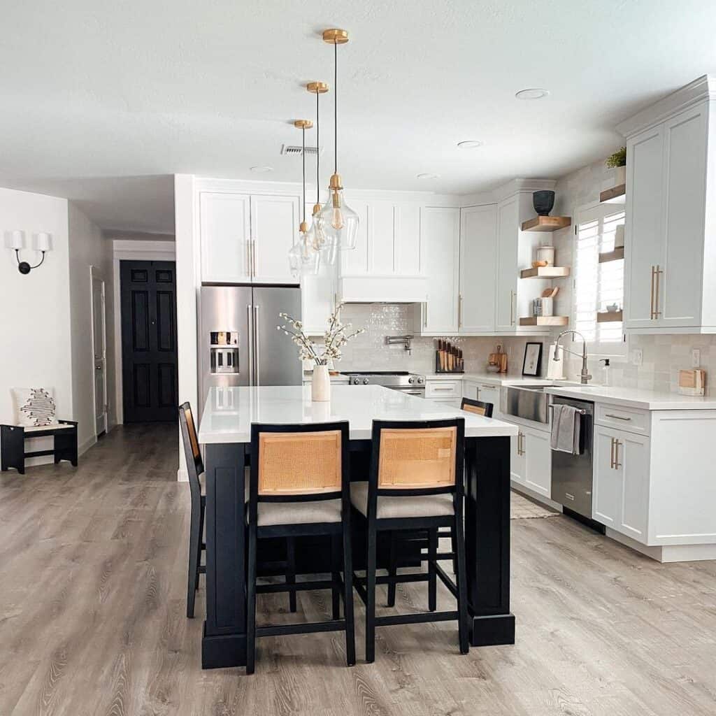 Black and White Kitchen Island with Seating