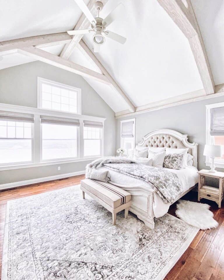 Ceiling with White Painted Wood Beams