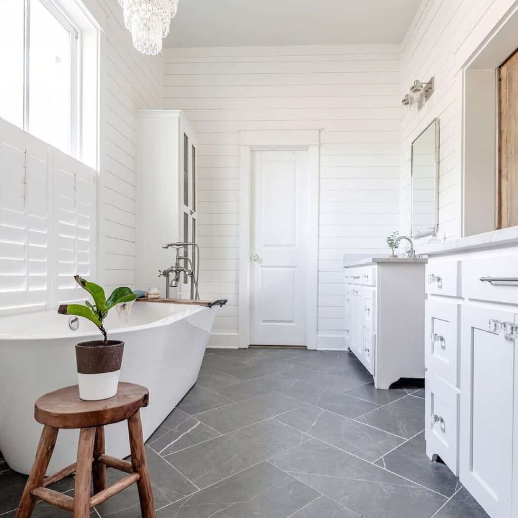 Shiplap Walls in Master Bathroom