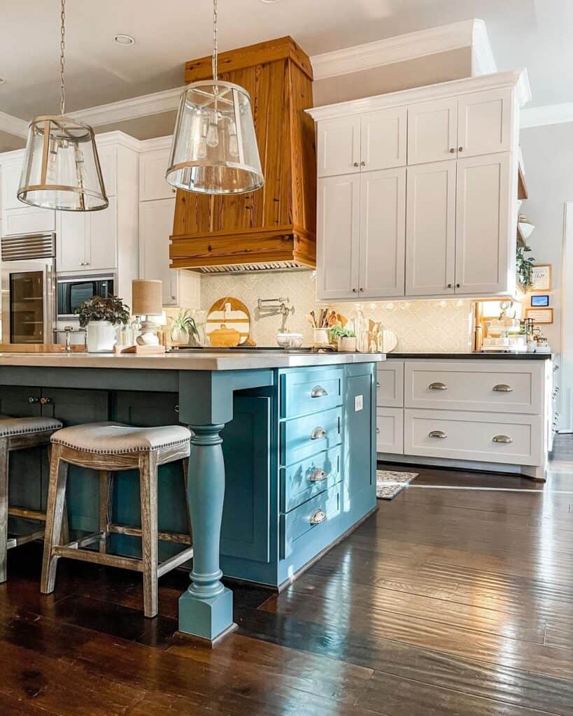 Contrasting Teal Kitchen Island with Legs