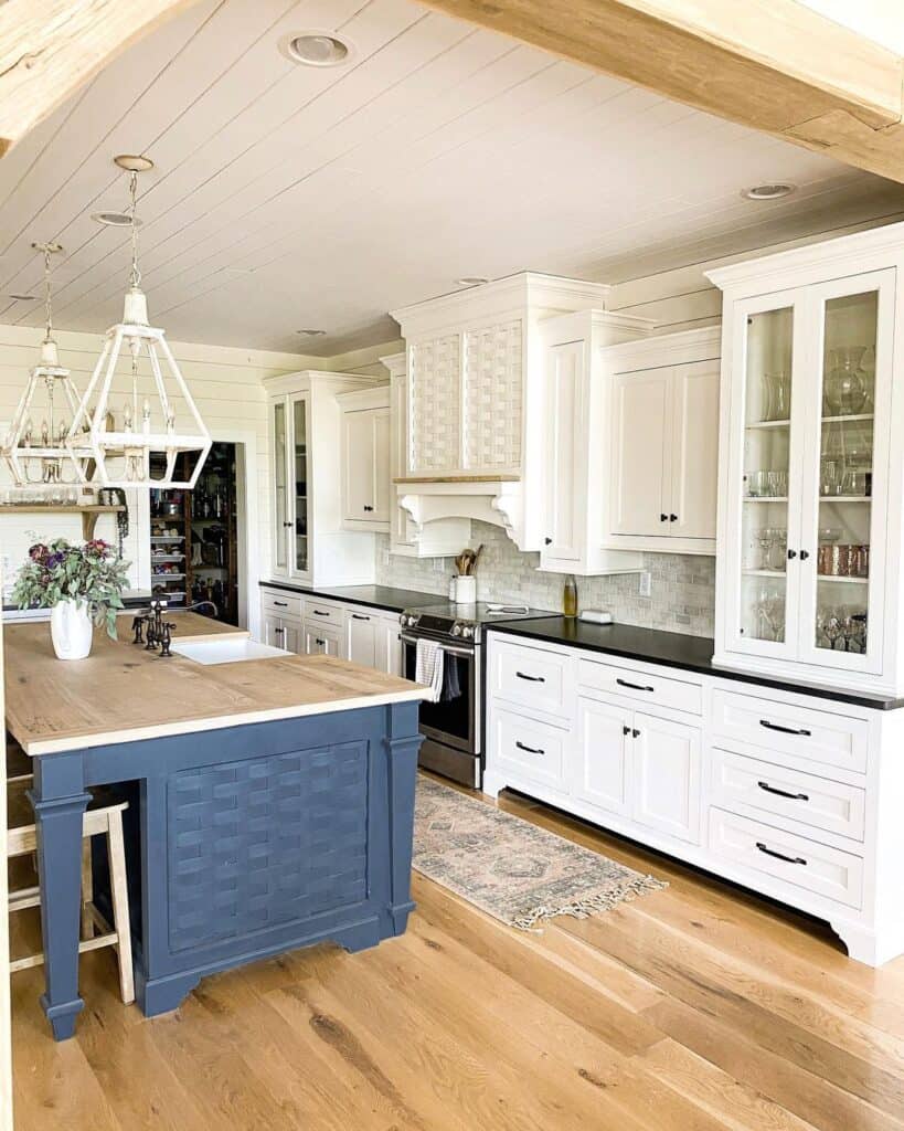 Navy Kitchen Island with Wood Countertop
