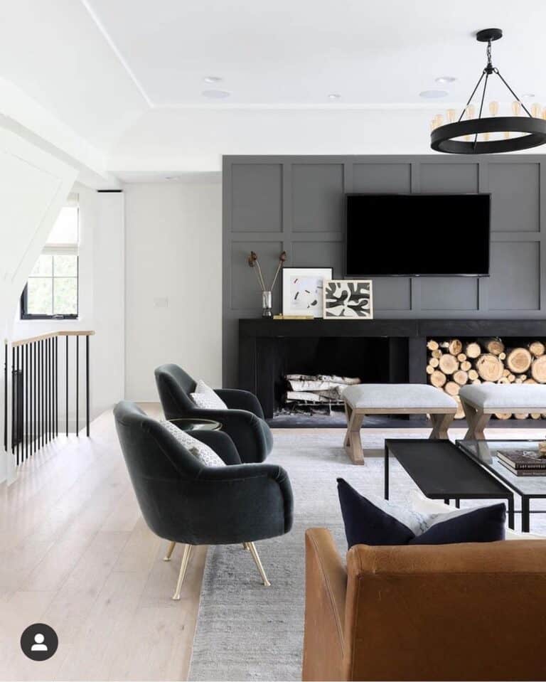 Black Fireplace Encompassed by Gray Wall