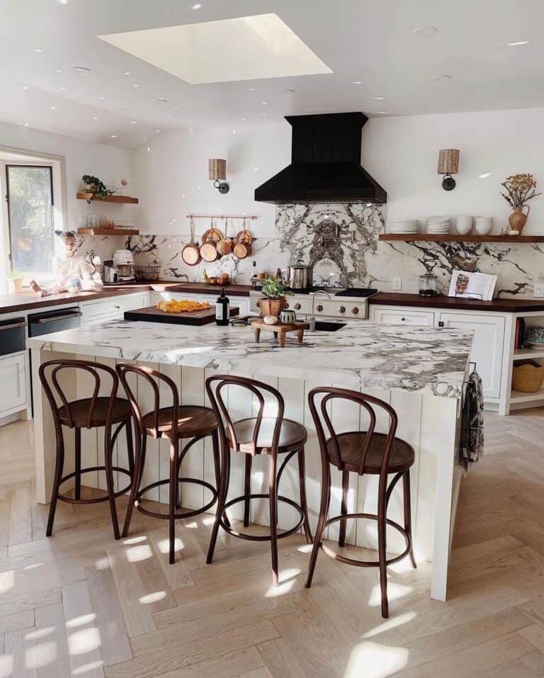 Dark Stained Bentwood Island Bar Stools