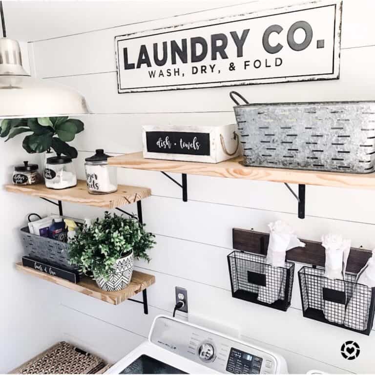 White Farmhouse Laundry Room Shiplap Wall