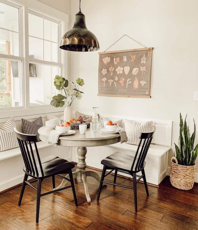 Dining Room with White Bench Corner Banquette