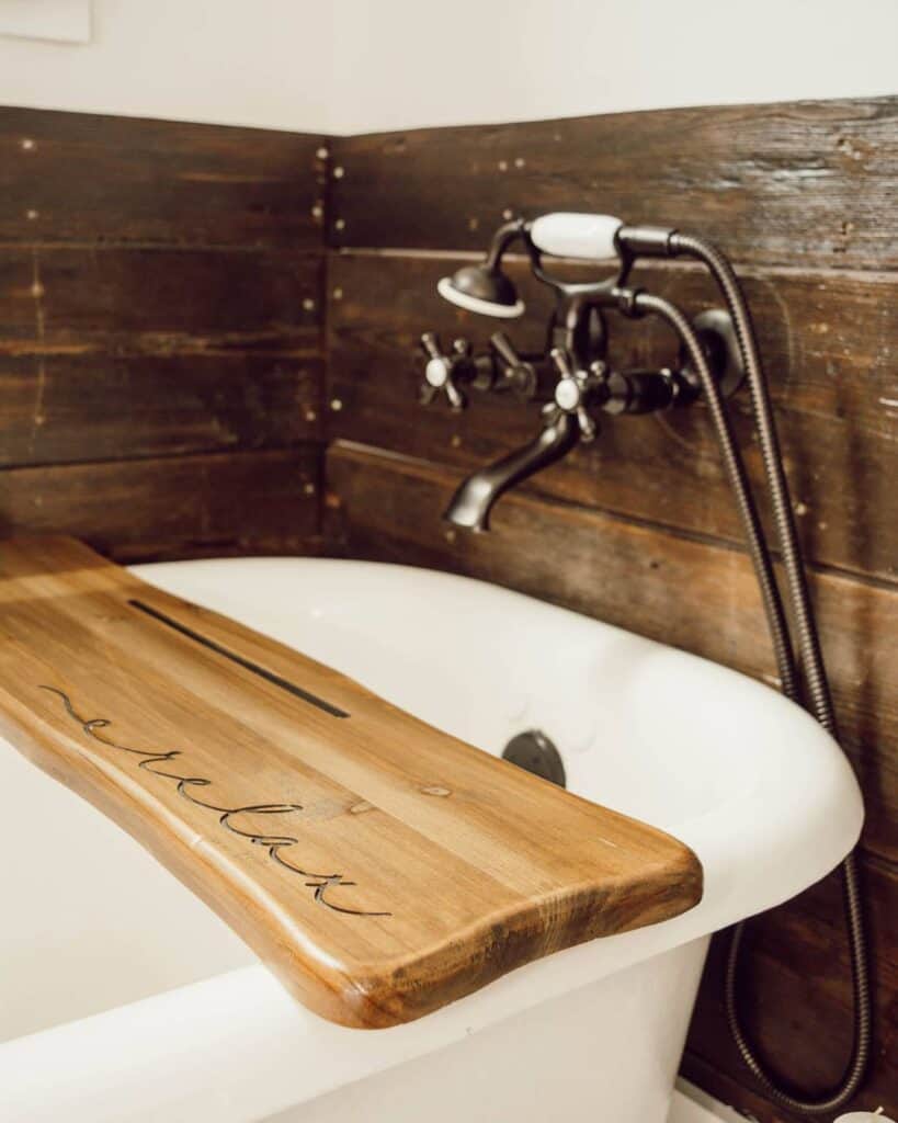 Engraved Live Edge Wood Bath Tray