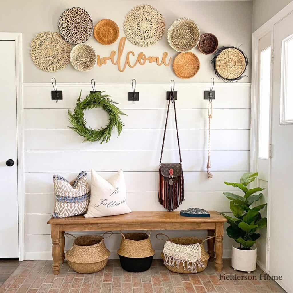 Entryway with Shiplap and Rattan Wall Décor