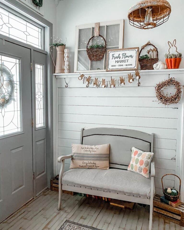 Entryway with Rustic Gray Painted Wood Flooring