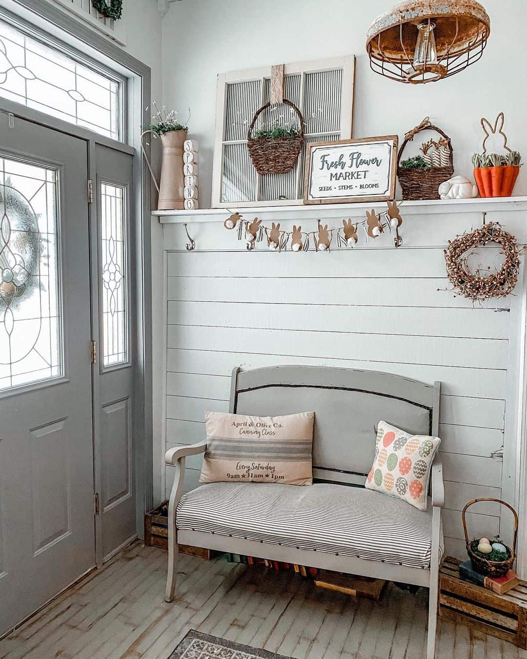 Entryway with Rustic Gray Painted Wood Flooring Soul & Lane